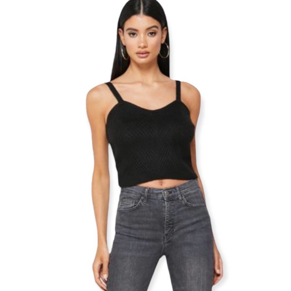 VERO MODA Joleen Wide Strap Knitted Top Cropped Sweater Tank Black XL NWT